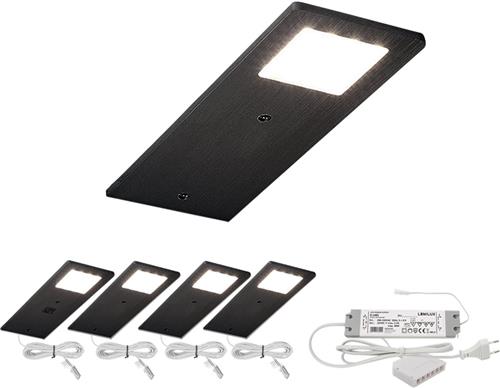 Lemilux Veda Keuken Kast Verlichting Set 4 - Met dimmer - Zwart - 2800 Kelvin