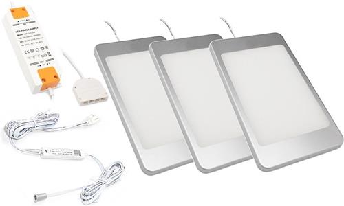 Rechthoekige kastverlichting met deursensorschakelaar - set van 3 led lampen - werkt op netspanning| ideaal als onderbouw keukenverlichting