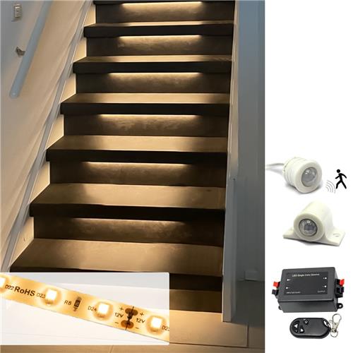 Trapverlichting led bewegingssensor set - Led strips 50 cm met warm wit licht - 2700K - Set voor max. 16 treden - Eenvoudig te bedienen via dimmer