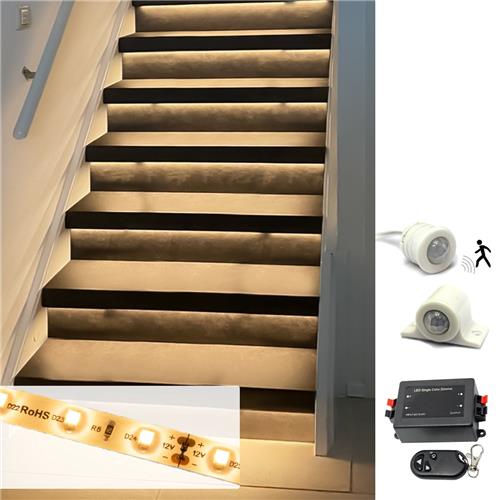 Trapverlichting led bewegingssensor set - Led strips 130 cm met warm wit licht - Set voor max. 16 treden - Bedienen via dimmer