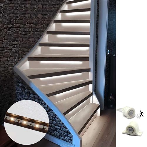 Trapverlichting led bewegingssensor set - Led strips 50 cm met helder wit licht - Set in zwart profiel voor max. 16 treden