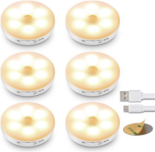 Draadloze ledlamp met Bewegingssensor Warm Wit licht  Draadloze wandlamp  Draadloze ledspot  Usb oplaadbaar  met Magneet - 6 Stuks