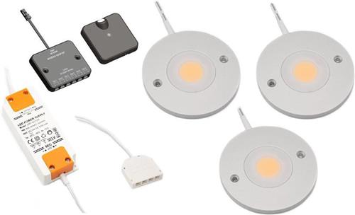Ronde kastverlichting met bewegingssensor - set van 3 LED lampen - dimbaar - werkt op netspanning | Ideaal als onderbouw keukenverlichting