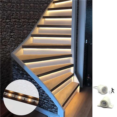 Trapverlichting led bewegingssensor set - Led strips 130 cm met warm wit licht - Set in zwart profiel voor max. 16 treden