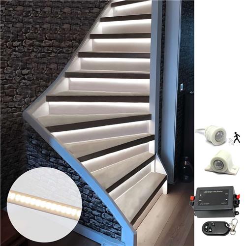 Trapverlichting led bewegingssensor set - Led strips 130 cm met helder wit licht - Set voor max. 16 treden - Bedienen via dimmer