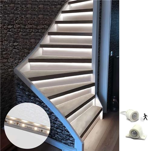 Trapverlichting led bewegingssensor set - Led strips 130 cm met helder wit licht - Set in aluminium profiel voor max. 16 treden