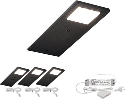 Lemilux Veda Keukenkast Verlichting set van 3 stuks - met Dimmer - Zwart Aluminum - Warm wit
