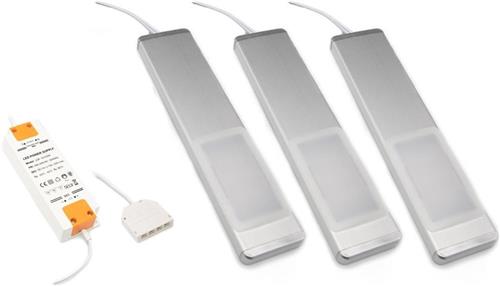 Langwerpige kastverlichting met deursensorschakelaar - set van 3 led lampen - werkt op netspanning| ideaal als onderbouw keukenverlichting