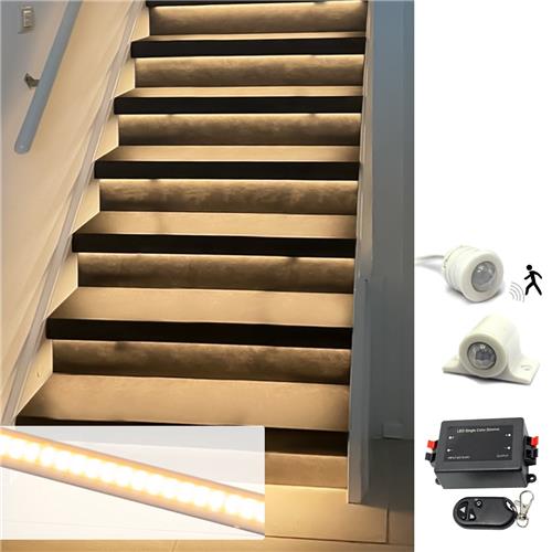 Trapverlichting led bewegingssensor set - Led strips 130 cm met warm wit licht - Set voor max. 16 treden - Bedienen via dimmer