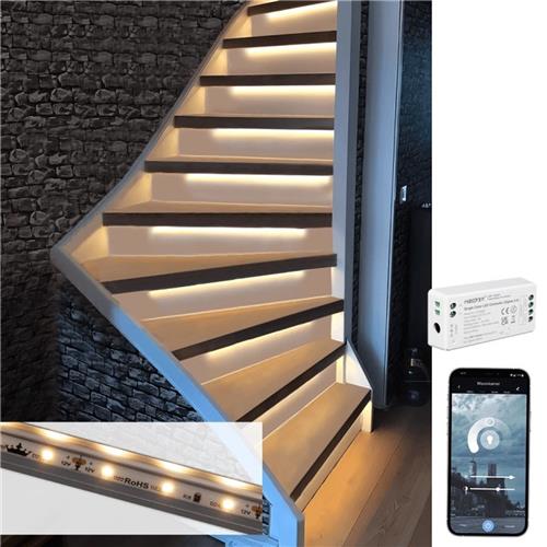 Trapverlichting led strip Warm Wit 50 cm met bewegingssensoren - Werkt met de bekende verlichting apps - Complete set inclusief profiel voor max. 16