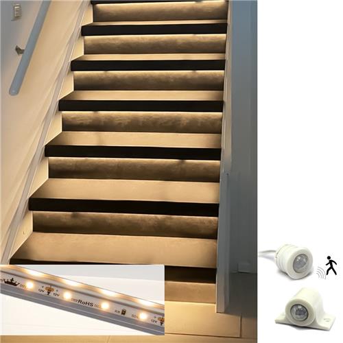 Trapverlichting led bewegingssensor set - Led strips 130 cm met warm wit licht - Set in aluminium profiel voor max. 16 treden