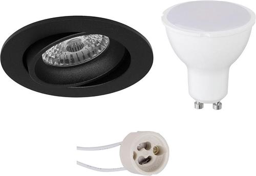 LED Spot Set - Pragmi Delton Pro - GU10 Fitting - Dimbaar - Inbouw Rond - Mat Zwart - 6W - Helder/Koud Wit 6400K - Kantelbaar - Ø82mm