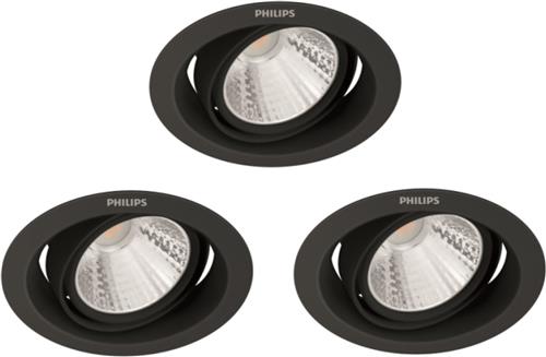 Philips Pomeron Inbouwspot - SceneSwitch - 5W - Warmwit licht - Zwart - Multi-pack 3 stuks