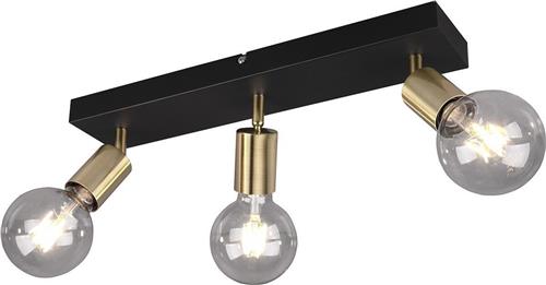 LED Plafondspot - Trion Zuncka - E27 Fitting - 3-lichts - Rechthoek - Mat Zwart/Goud - Aluminium