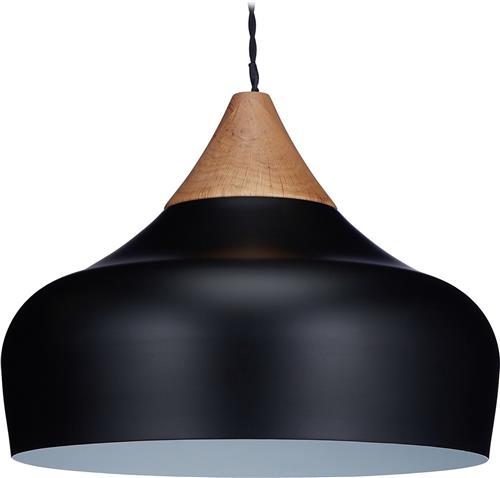 Relaxdays hanglamp - Scandinavisch - pendellamp - hout & metaal - verstelbaar - E27 - zwart