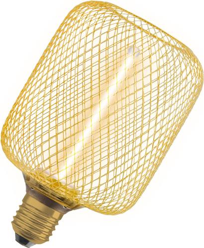 OSRAM DECOR LED-lamp met strofilament in metalen behuizing (vierkant), loodvrij glas, warm wit comfortlicht (1800 K), 3,5 W / 150 lm, E27 fitting, dimbaar, 100 mm, lampbehuizing in goud.