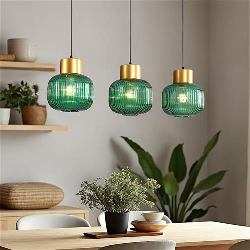 Hanglamp 3-lichts met groen glas - Inya