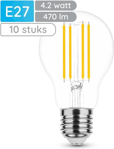 Modee E27 LED Lamp 4.2W - 470lm - 2700K - Warm Wit - LED Filament Globe A60 - Vervangt 40W Halogeen Gloeilamp - 10 stuks