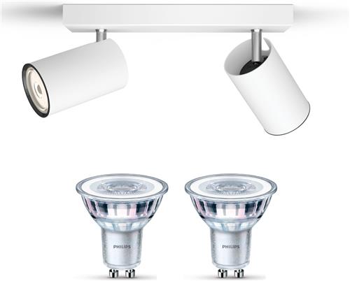 Philips Kosipo Opbouwspot (Wit) - Warmwit Licht - Plafondspot met 2 Lichtpunten - GU10 - Niet Dimbaar