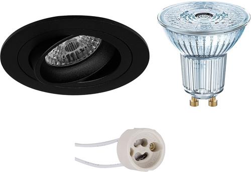 LED Spot Set - OSRAM Parathom PAR16 940 36D - Proma Alpin Pro - GU10 Fitting - Dimbaar - Inbouw Rond - Mat Zwart - 3.7W - Natuurlijk Wit 4000K - Kantelbaar Ø92mm