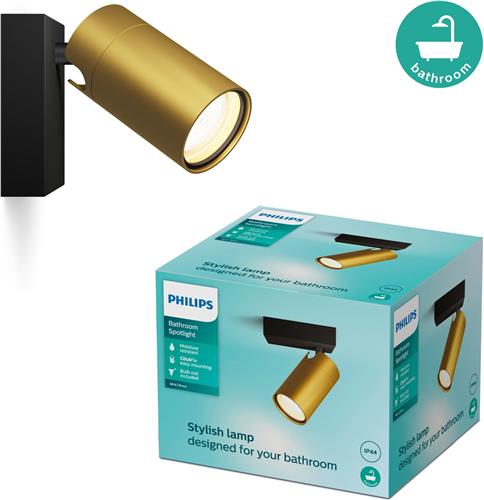 Philips Idris Spot - Plafondspot - Spatwaterdicht IP44 - Zwart met goud - 5W - Badkamerlamp - Eén lichtpunt - Alleen geschikt voor LED spots