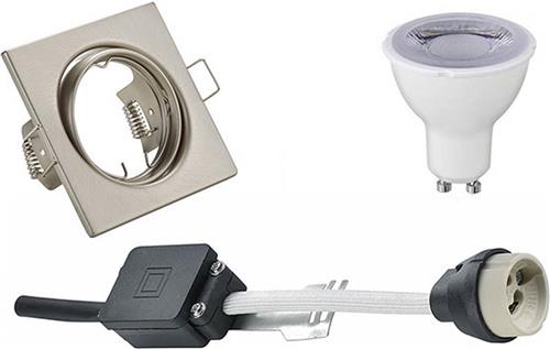 LED Spot Set - Trion - GU10 Fitting - Dimbaar - Inbouw Vierkant - Mat Nikkel - 6W - Natuurlijk Wit 4200K - Kantelbaar 80mm