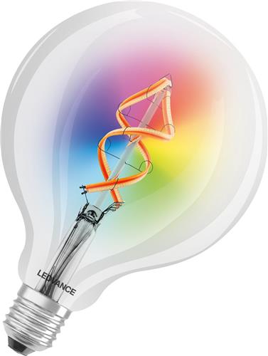 LEDVANCE SMART LED-lamp met WiFi-technologie, E27, RGB-kleuren veranderlijk, Globe-vorm, gekleurd filament als stemmingslicht, vervanging voor conventionele 6-W-gloeilampen, controleerbaar met Alexa, Google & App