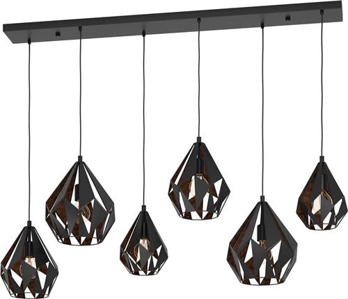 EGLO Carlton 1 Hanglamp - E27 - 145,5 cm - Zwart/Koper