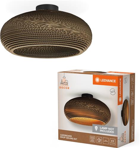 LEDVANCE plafondlamp Decor Cardboard Drop bruin van golfkarton, lichtgewicht, E27, 400 mm diameter, lampenkap van gerecycled materiaal, duurzaam dankzij vervangbare lichtbron, eenvoudig te installeren
