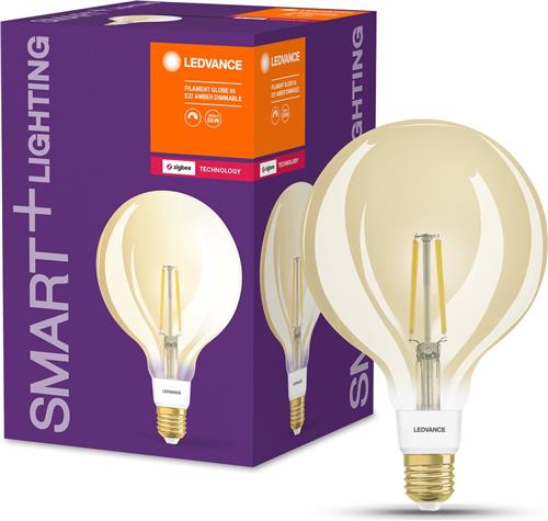 LEDVANCE Slimme LED lamp met ZigBee technologie, E27-basis gouden glas ,Warm wit (24-K), 68- Lumen, substituut voor 52W-verlichtingsmiddel slim dimbaar, 1-Pak