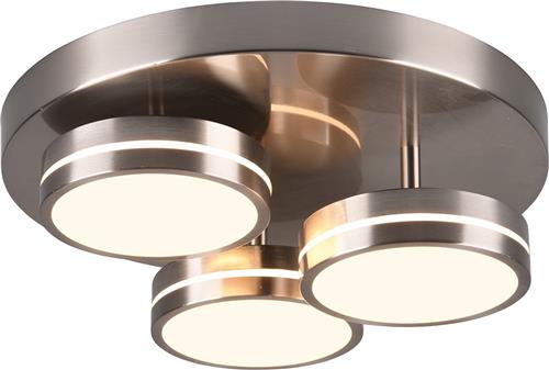 LED Plafondlamp - Plafondverlichting - Trion Franco - 25.5W - Warm Wit 3000K - 3-lichts - Dimbaar - Rond - Mat Nikkel - Aluminium