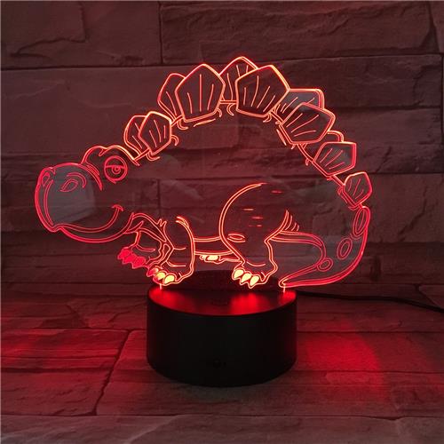 3D Led Lamp Met Gravering - RGB 7 Kleuren - Dinosaurus