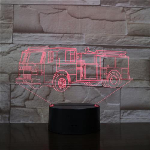 3D Led Lamp Met Gravering - RGB 7 Kleuren - Brandweer Auto