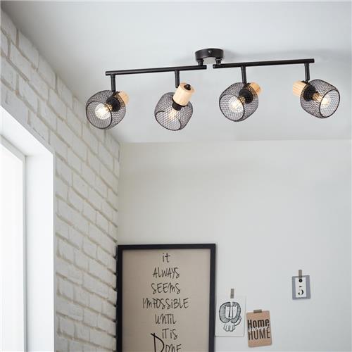 BRILLIANT spotbuis 4 lampen, 74 cm, E14, draaibaar, metaal/hout, zwart/bruin
