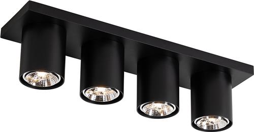 QAZQA tubo - Moderne Plafondspot | Spotje | Opbouwspot - 4 lichts - L 48 cm - Zwart - Woonkamer | Slaapkamer | Keuken