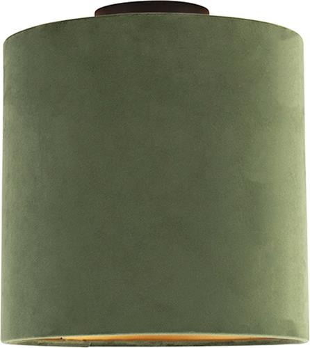 QAZQA combi - Landelijke Plafondlamp met kap - 1 lichts - Ø 250 mm - Zwart Goud - Woonkamer | Slaapkamer | Keuken