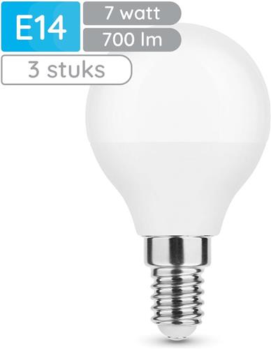 Modee E14 LED Lamp 7W - 700lm - 6000K - Daglicht Wit - LED Globe Mini P45 - Vervangt 54W Halogeen Gloeilamp - 3 stuks