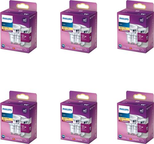 Philips Voordeelverpakking - GU10 - LED Spotlamp - 35W - Dimbaar - Warmwit Licht - Set van 12 Stuks