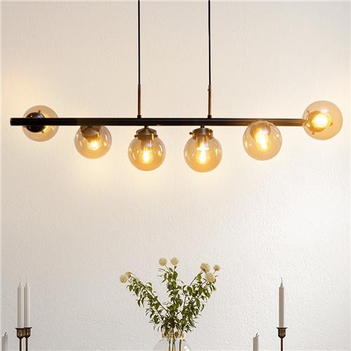 Design hanglamp 6-lichts met amber glas - Guadeloupe