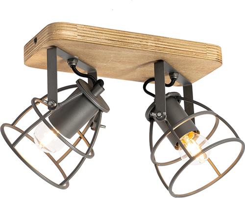 QAZQA arthur - Industriele Plafondspot | Spotje | Opbouwspot - 2 lichts - L 27 cm - Donkergrijs - Industrieel - Woonkamer | Slaapkamer | Keuken