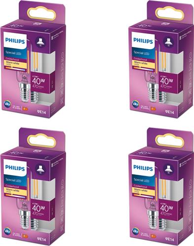Philips Voordeelverpakking - E14 - LED Afzuigkaplamp - Helder - 40W - Niet Dimbaar - Warmwit Licht - Set van 4 Stuks
