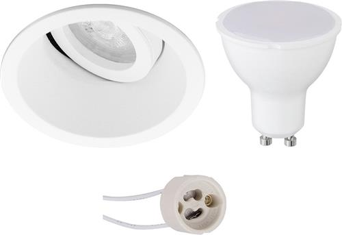 LED Spot Set - Proma Zano Pro - GU10 Fitting - Dimbaar - Inbouw Rond - Mat Wit - 6W - Warm Wit 3000K - Kantelbaar - Ø93mm