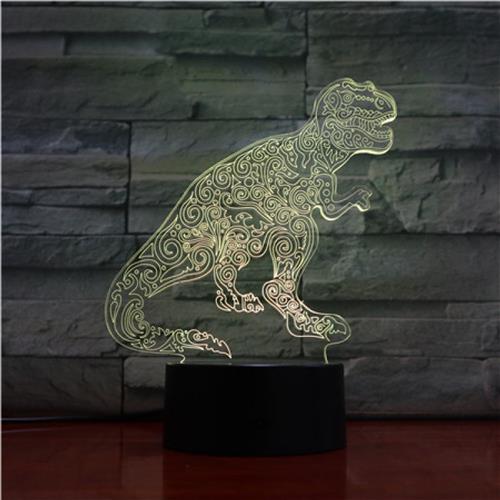 3D Led Lamp Met Gravering - RGB 7 Kleuren - Dinosaurus