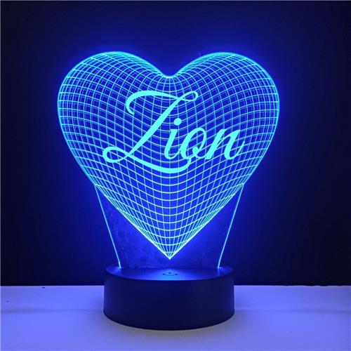 3D LED Lamp - Hart Met Naam - Zion