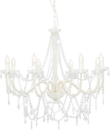 vidaXL - Kroonluchter - met - kralen - 8xE14 - wit