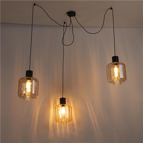 QAZQA qara - Design Hanglamp met kap voor boven de eettafel | in eetkamer - 3 lichts - Ø 750 mm - Beige - Woonkamer | Slaapkamer | Keuken