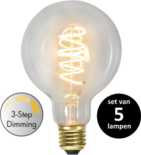 Star Trading LED Grote bol lamp (9,5cm) lichtbron - E27 - 3 standen lamp - Super Warm Wit <2200K - 4 Watt - vervangt 38W Halogeen - set van 5