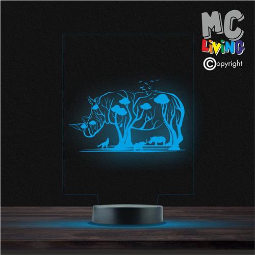 Led Lamp Met Gravering - RGB 7 Kleuren - Neushoorn