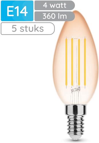 Modee E14 LED Lamp 4W - 360lm - 1800K - Warm Wit - LED Filament Amber Kaarslamp B35 - Vervangt 33W Halogeen Gloeilamp - 5 stuks