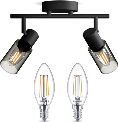 Philips Palms Opbouwspot (Zwart) - Warmwit Licht - Plafondspot met 2 Lichtpunten - E14 - Niet Dimbaar